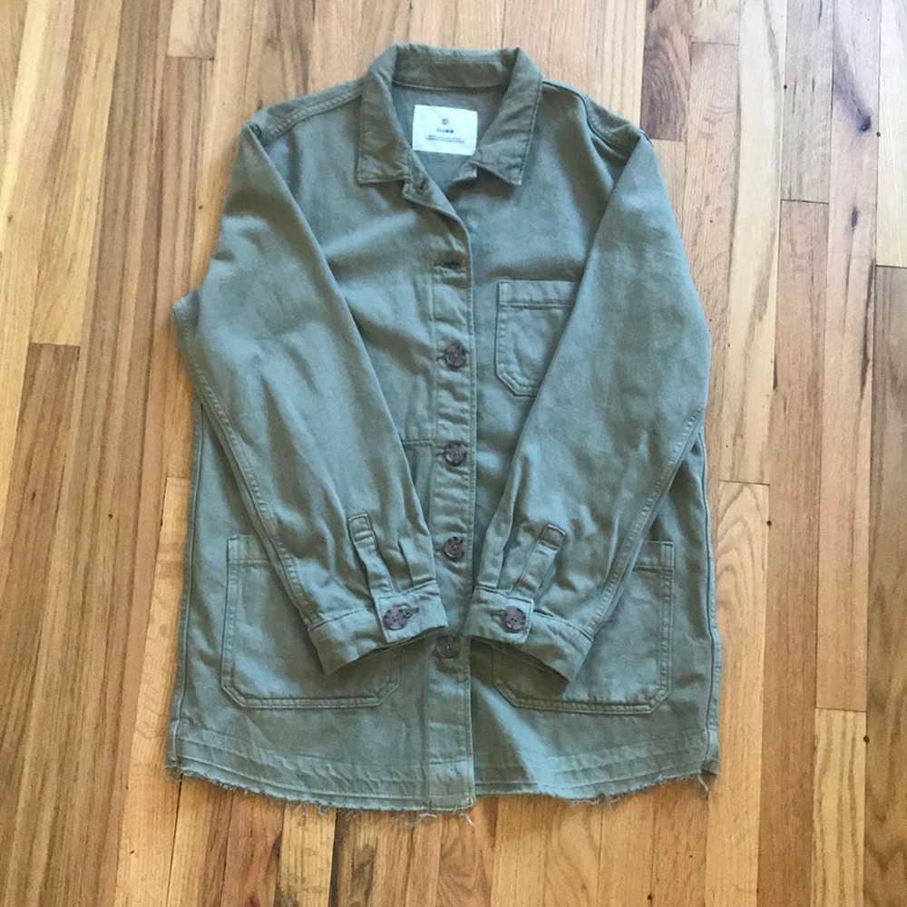 Lightweight utility oversized army green button up